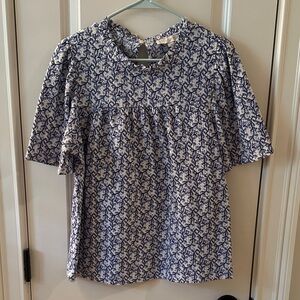 LOFT blue and white floral blouse